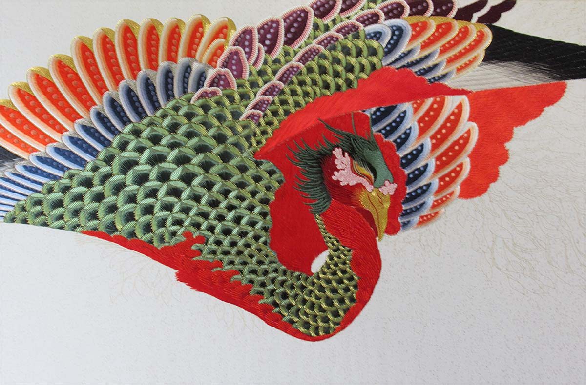 刺繍 鳳凰図 葛飾北斎筆 鳳凰図屏風 より 日本刺繍紅会 刺繍 鳳凰図 葛飾北斎筆 鳳凰図屏風 より 日本刺繍紅会